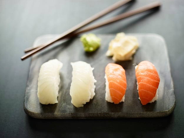 Nigiri med laks og kveite